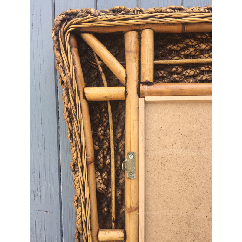 Vintage mirror in woven water hyacinth, 1970