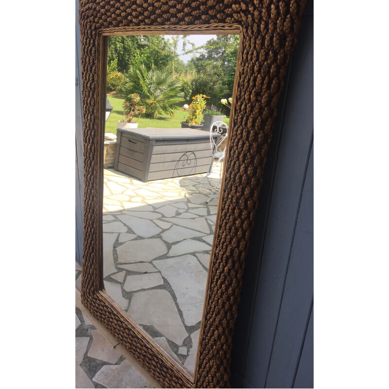 Vintage mirror in woven water hyacinth, 1970