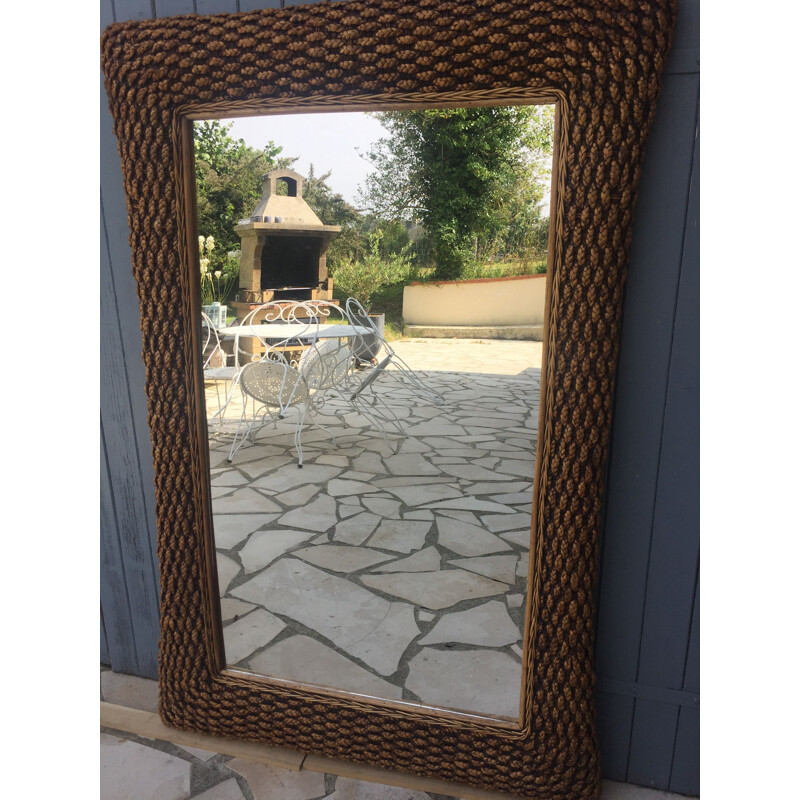 Vintage mirror in woven water hyacinth, 1970