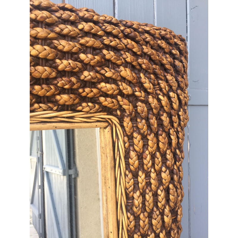 Vintage mirror in woven water hyacinth, 1970