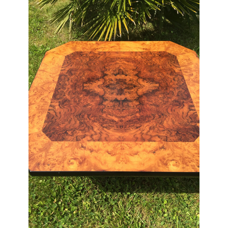 Vintage square coffee table in burr walnut by Mario Sabot, Italy 1970