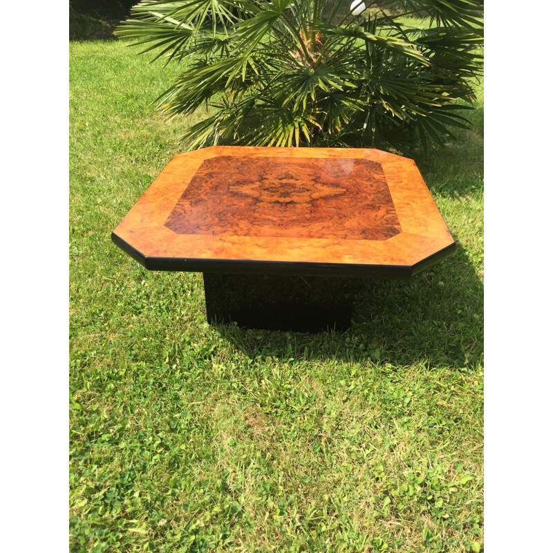Vintage square coffee table in burr walnut by Mario Sabot, Italy 1970