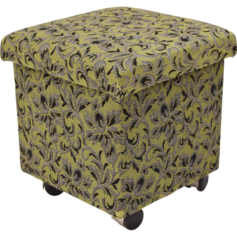 Mid-century fabric foot stool with wheels, Czechoslovakia 1970s