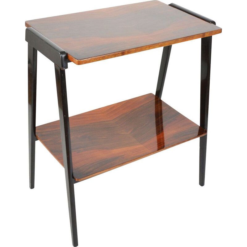 Vintage modernist side table in glossy walnut, Poland 1970