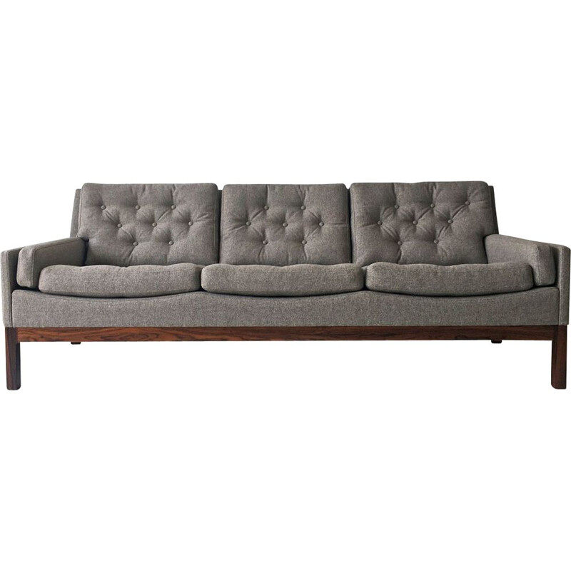 Vintage rosewood and grey fabric sofa, Denmark 1960s