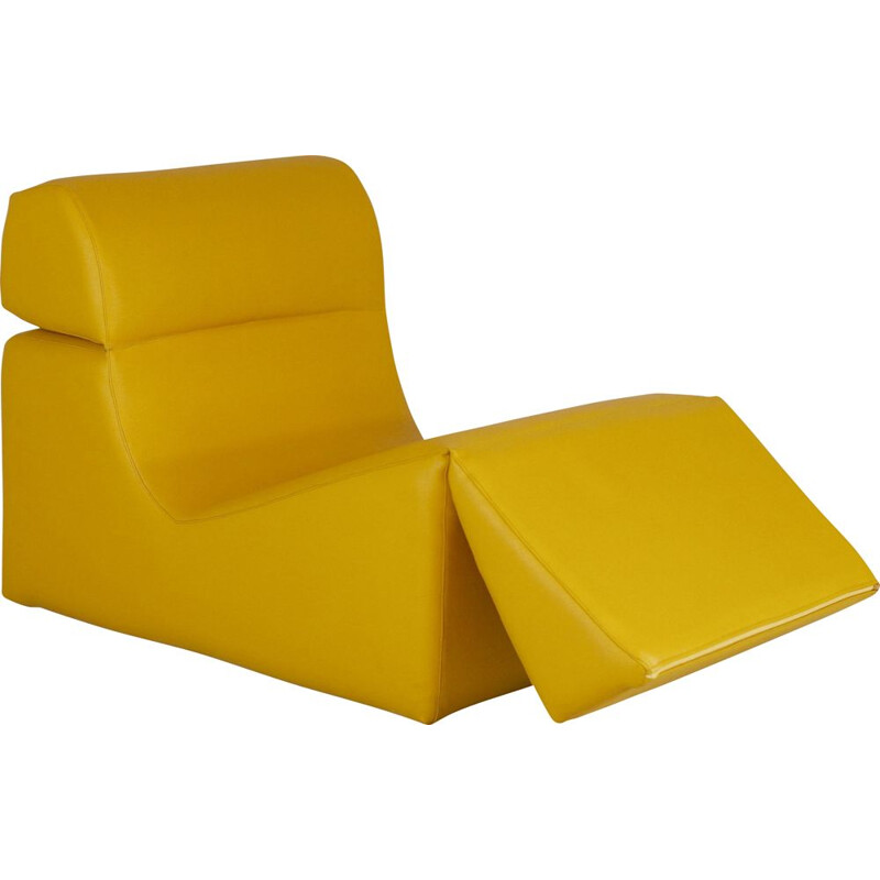 Vintage yellow vinyl lounge chair by Jean-Paul Barray, 1970