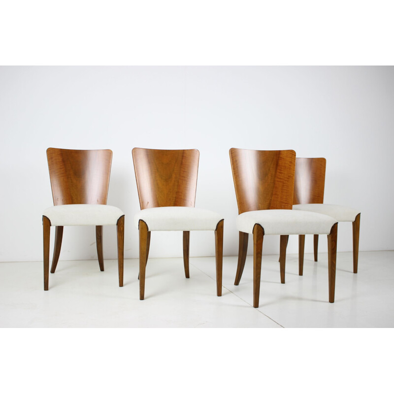 Set of 4 vintage wood and fabric dining chairs model H-214 by Jindřich Halabala, 1950s