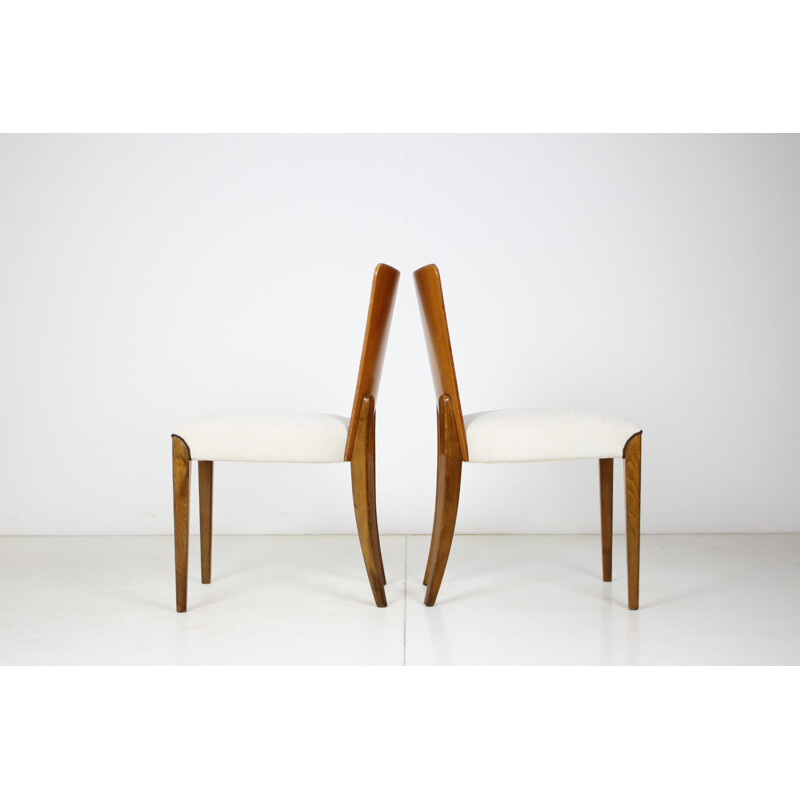 Set of 4 vintage wood and fabric dining chairs model H-214 by Jindřich Halabala, 1950s