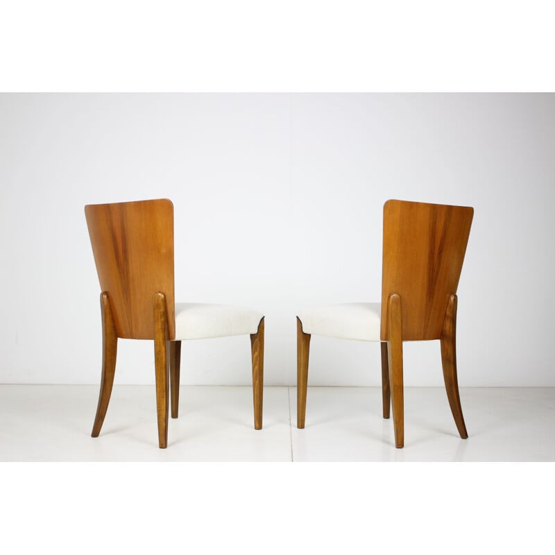 Ensemble de 4 chaises vintage modèle H-214 en bois et tissu par Jindřich Halabala, 1950