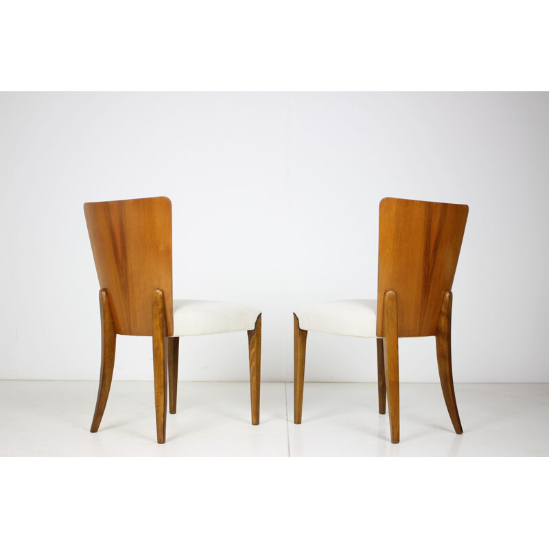 Set van 4 vintage stoelen model H-214 in hout en stof van Jindřich Halabala, 1950