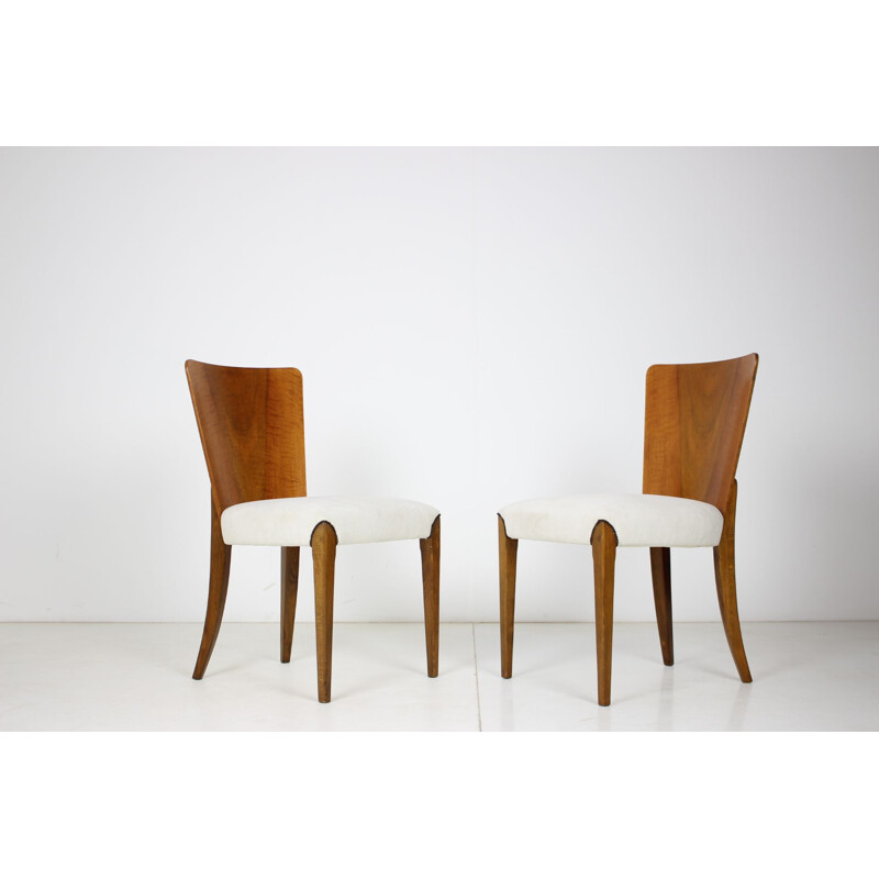 Set of 4 vintage wood and fabric dining chairs model H-214 by Jindřich Halabala, 1950s