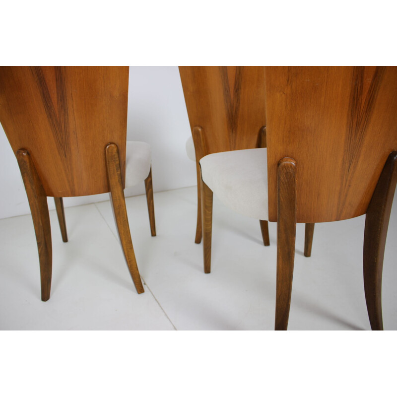 Set of 4 vintage wood and fabric dining chairs model H-214 by Jindřich Halabala, 1950s