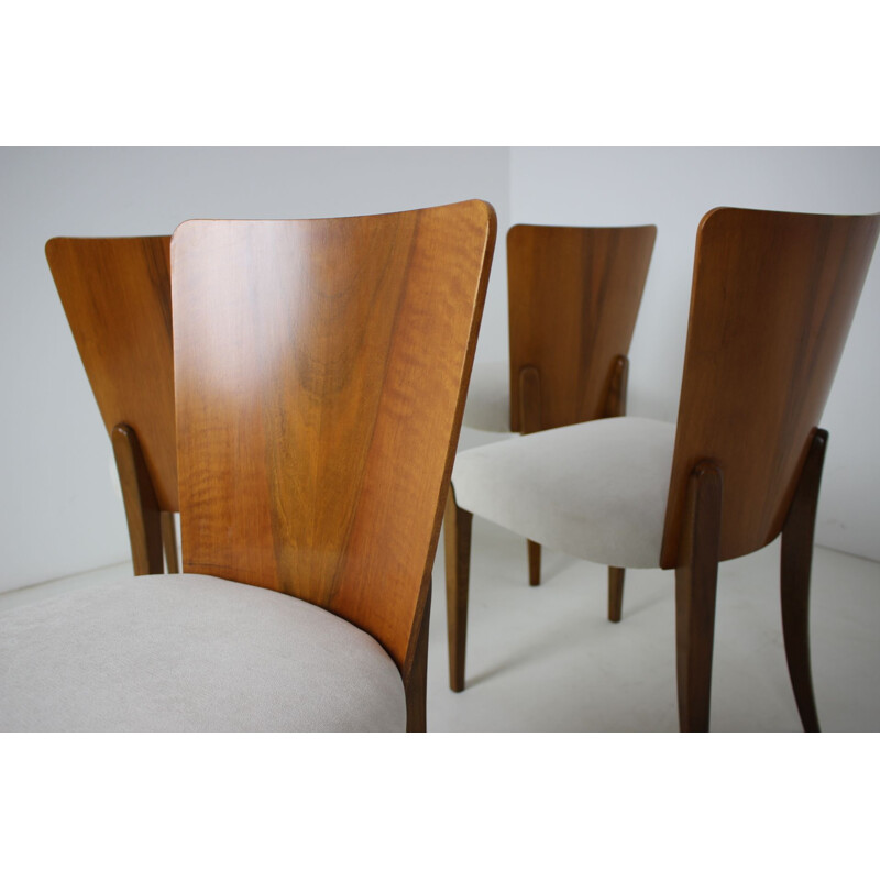 Set of 4 vintage wood and fabric dining chairs model H-214 by Jindřich Halabala, 1950s