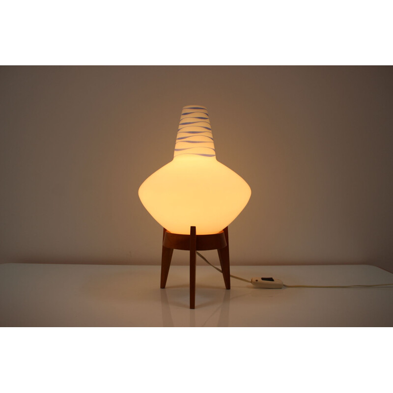 Vintage wood and glass table lamp by Uluv, Czechoslovakia 1960