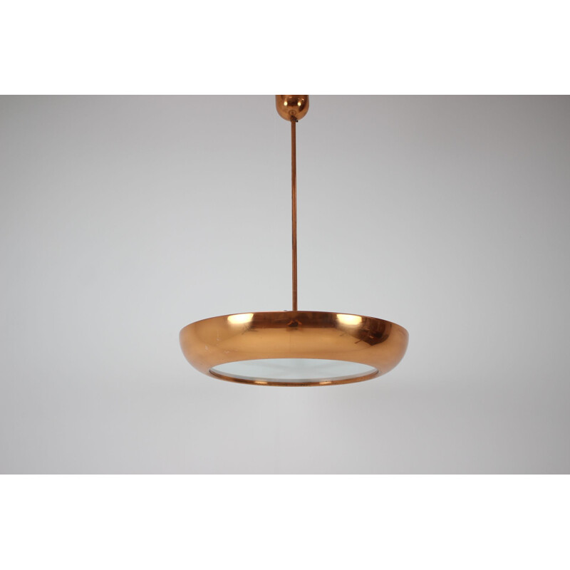 Vintage bauhaus metalen hanglamp functionalisme UFO van Josef Hurka voor Napako, Tsjecho-Slowakije 1940