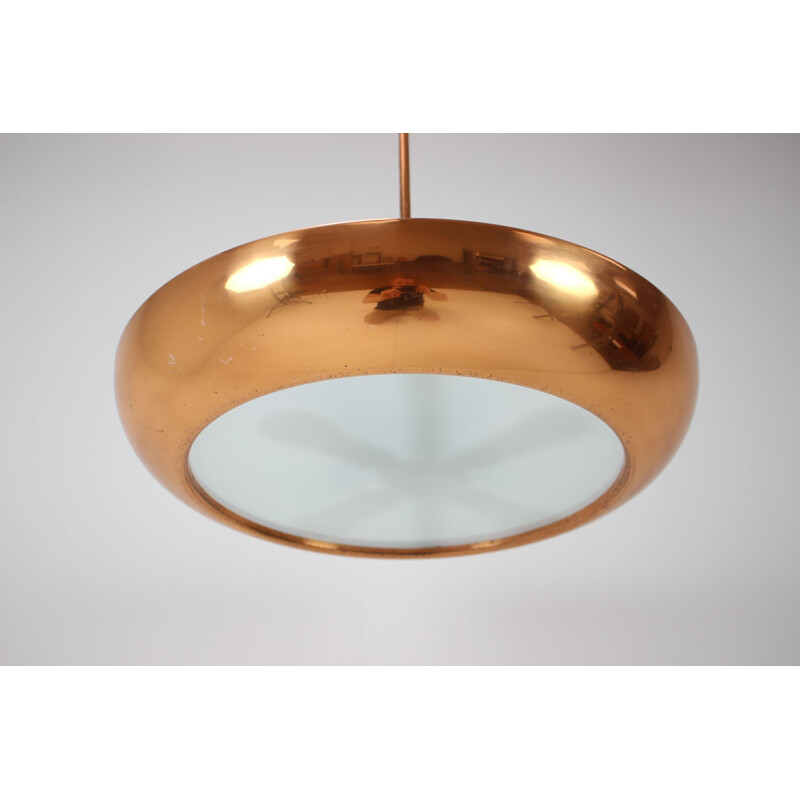 Vintage bauhaus metal pendant lampada funcionalismo UFO por Josef Hurka para Napako, Checoslováquia 1940