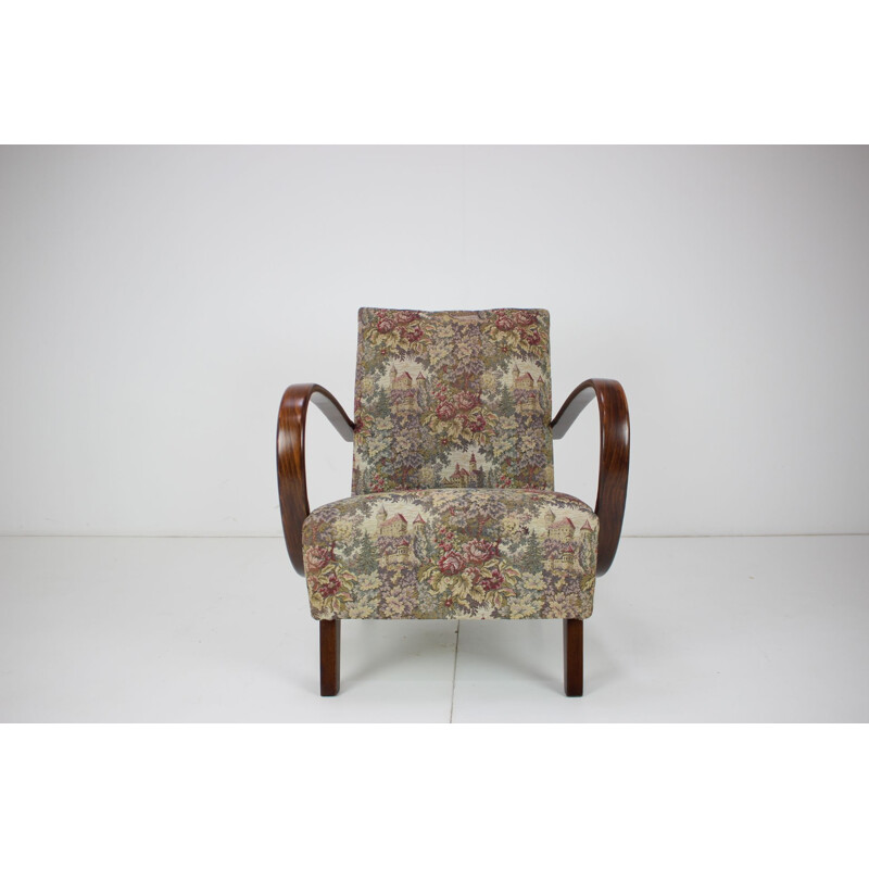 Vintage wood and fabric armchair by Jindřich Halabala, Czechoslovakia 1950s