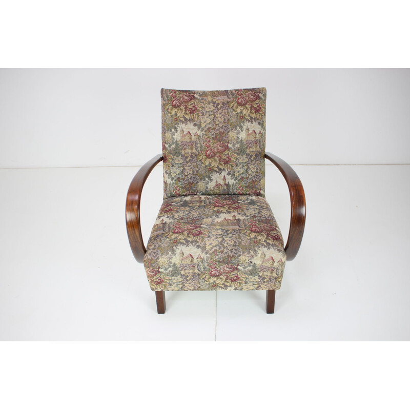 Vintage wood and fabric armchair by Jindřich Halabala, Czechoslovakia 1950s