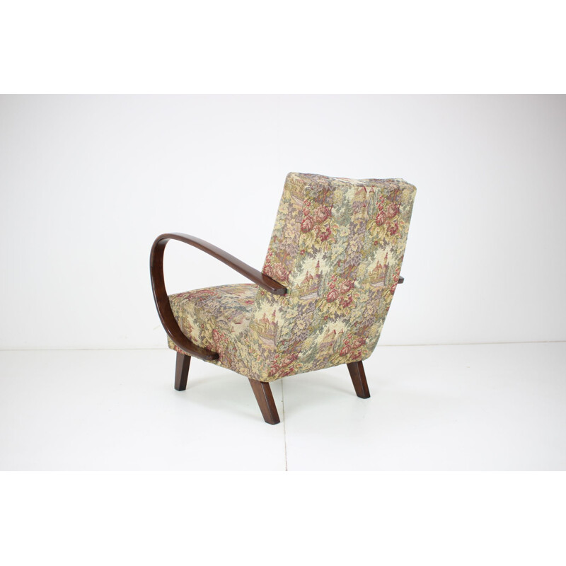 Vintage wood and fabric armchair by Jindřich Halabala, Czechoslovakia 1950s