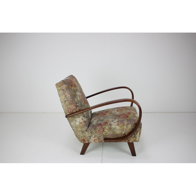 Vintage wood and fabric armchair by Jindřich Halabala, Czechoslovakia 1950s