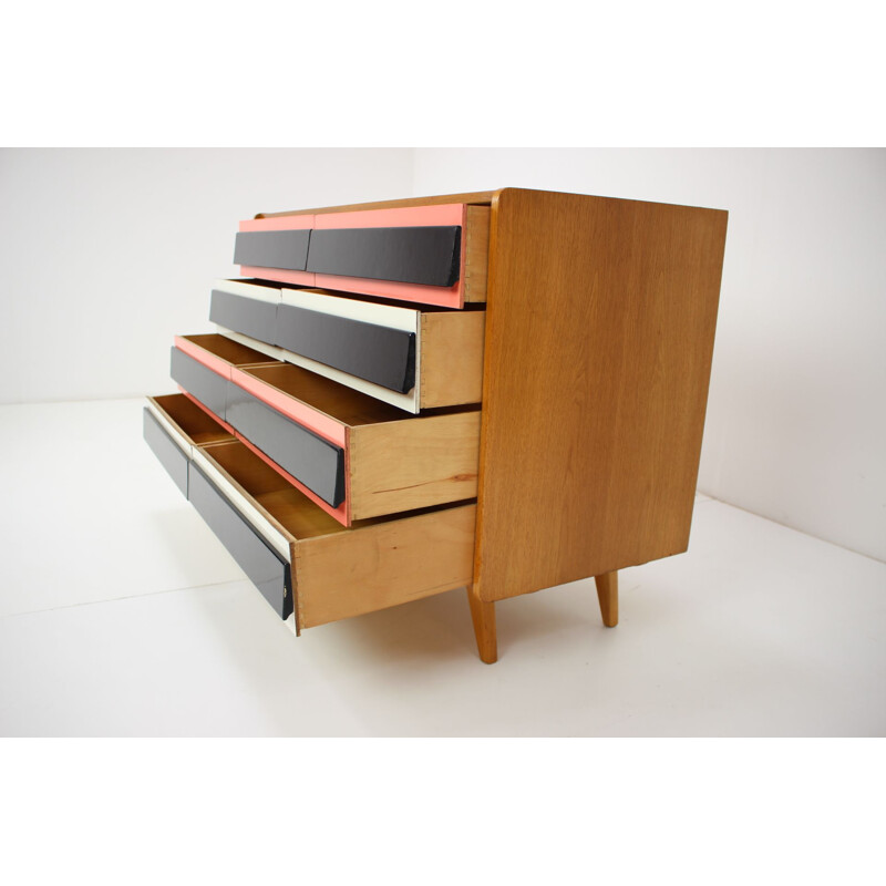 Vintage multicolored oak wood sideboard by Jiří Jiroutek, Czechoslovakia 1960