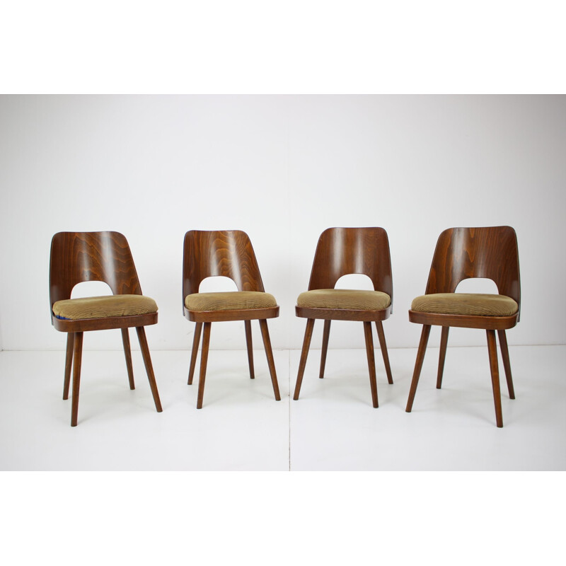 Set of 4 vintage wood and fabric dining chairs by Oswald Haerdtl, Czechoslovakia 1960s