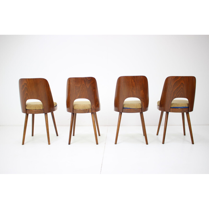 Set of 4 vintage wood and fabric dining chairs by Oswald Haerdtl, Czechoslovakia 1960s