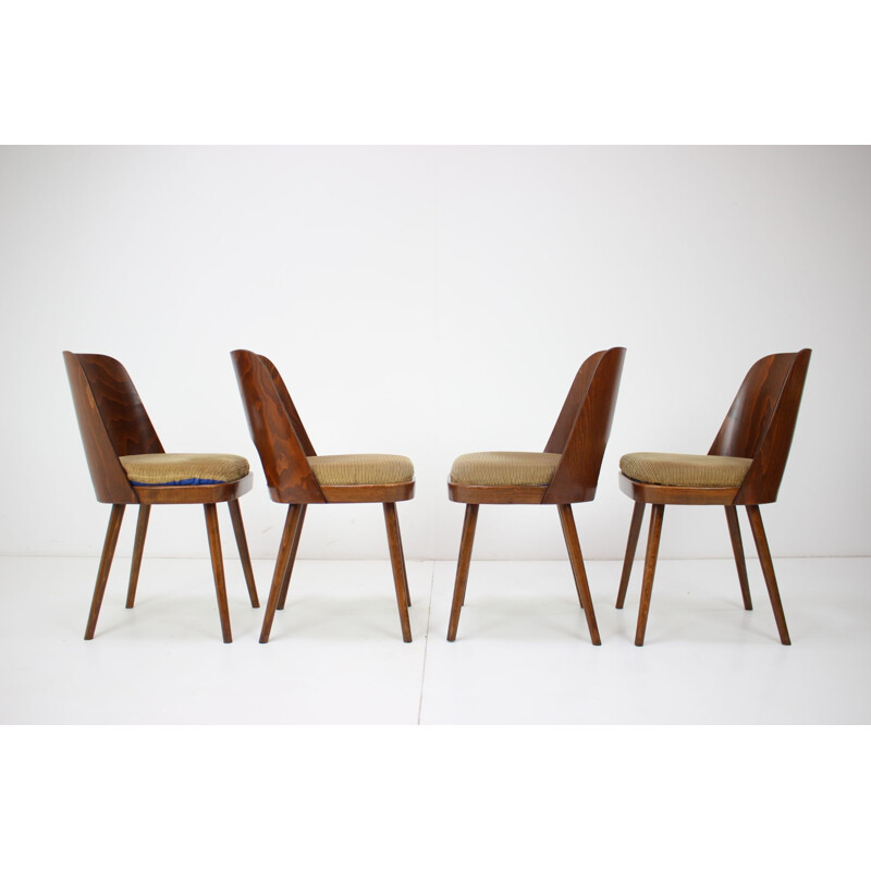 Set of 4 vintage wood and fabric dining chairs by Oswald Haerdtl, Czechoslovakia 1960s