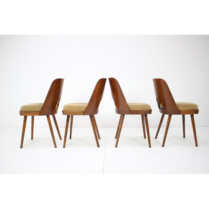 Set of 4 vintage wood and fabric dining chairs by Oswald Haerdtl, Czechoslovakia 1960s