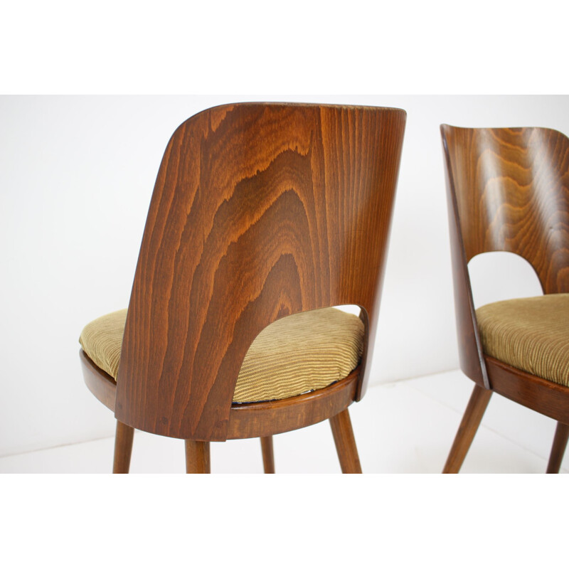 Set of 4 vintage wood and fabric dining chairs by Oswald Haerdtl, Czechoslovakia 1960s