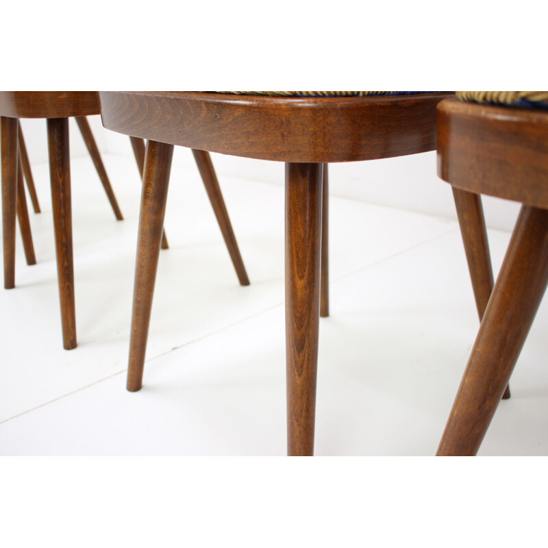 Set van 4 vintage houten en stoffen stoelen van Oswald Haerdtl, Tsjechoslowakije 1960