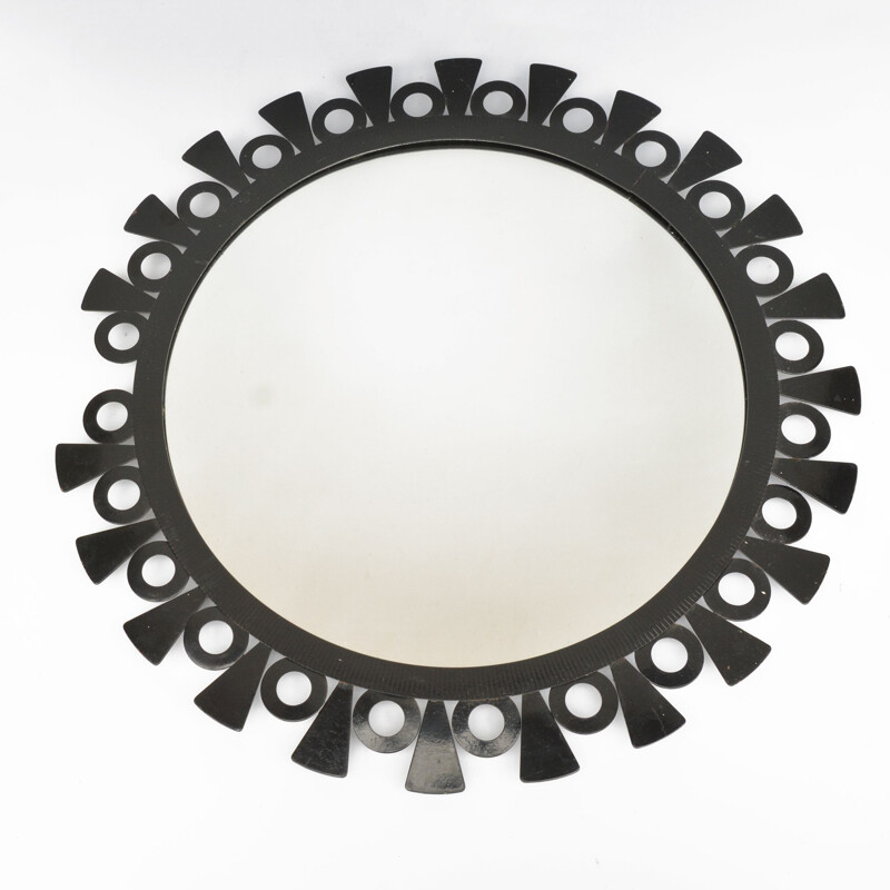 Round sun wall vintage mirror, Denmark 1970s