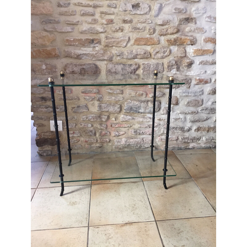 Vintage glass and blackened bronze side table