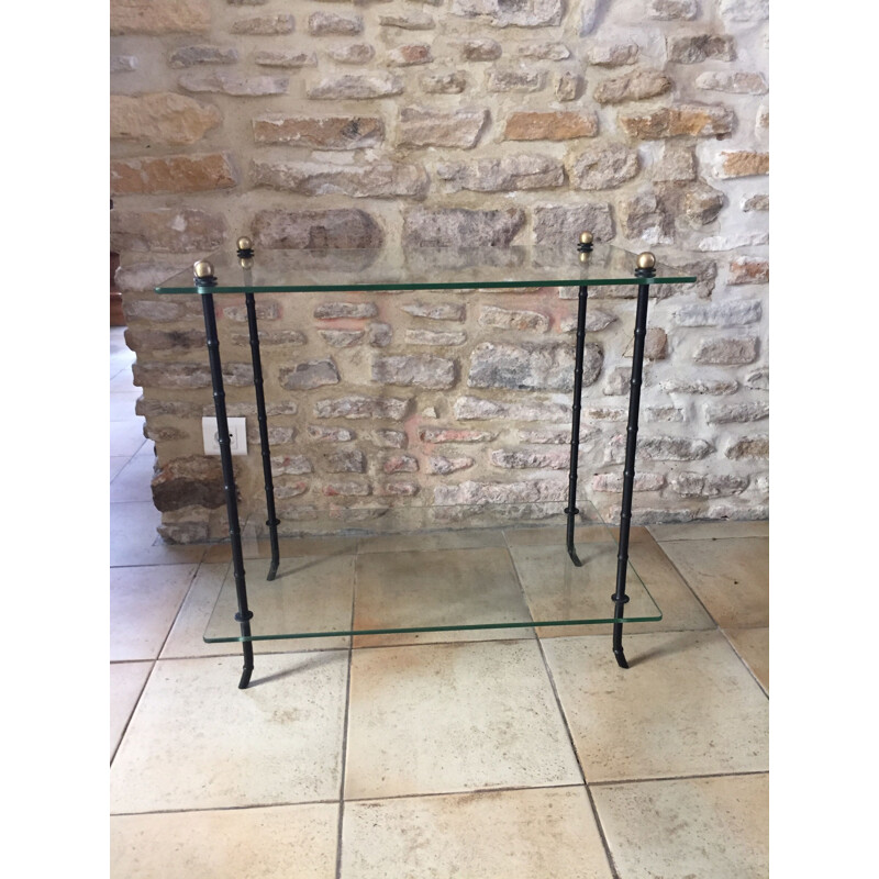 Vintage glass and blackened bronze side table