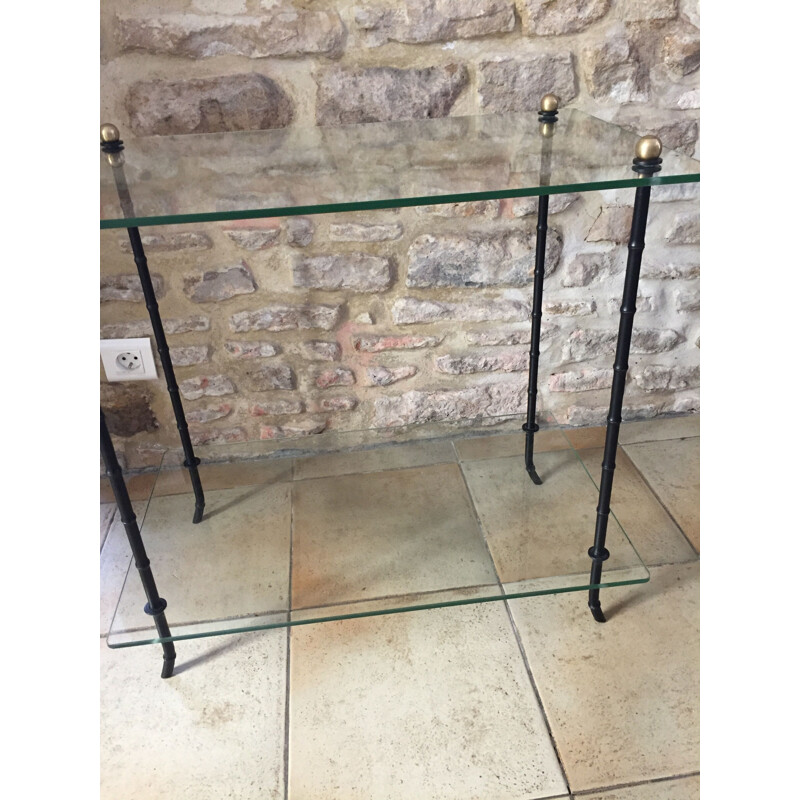 Vintage glass and blackened bronze side table