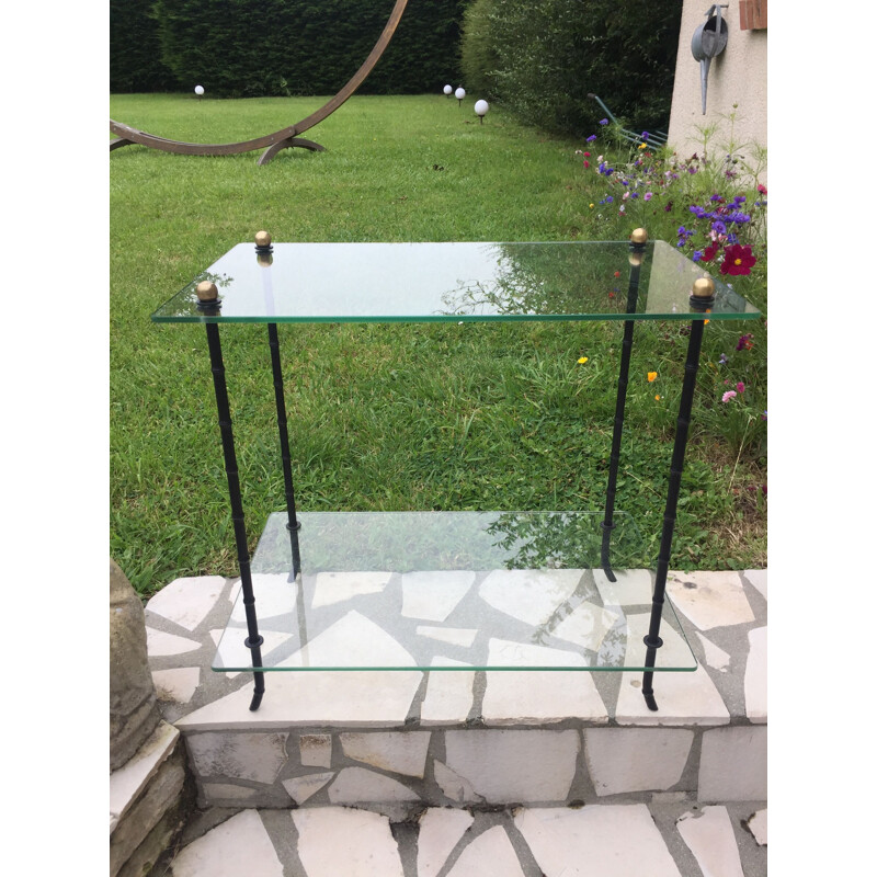 Vintage glass and blackened bronze side table