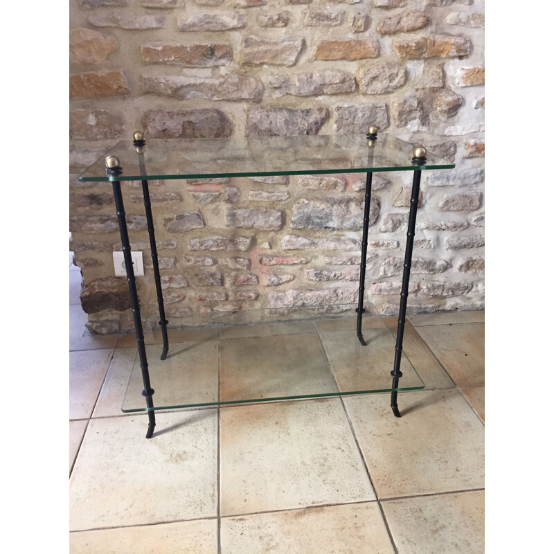 Vintage glass and blackened bronze side table