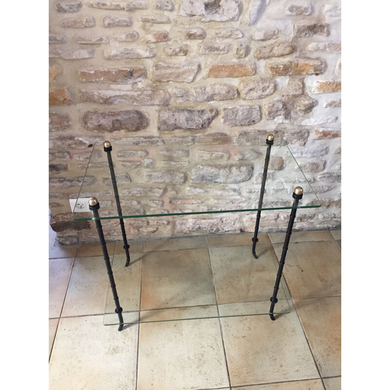 Vintage glass and blackened bronze side table