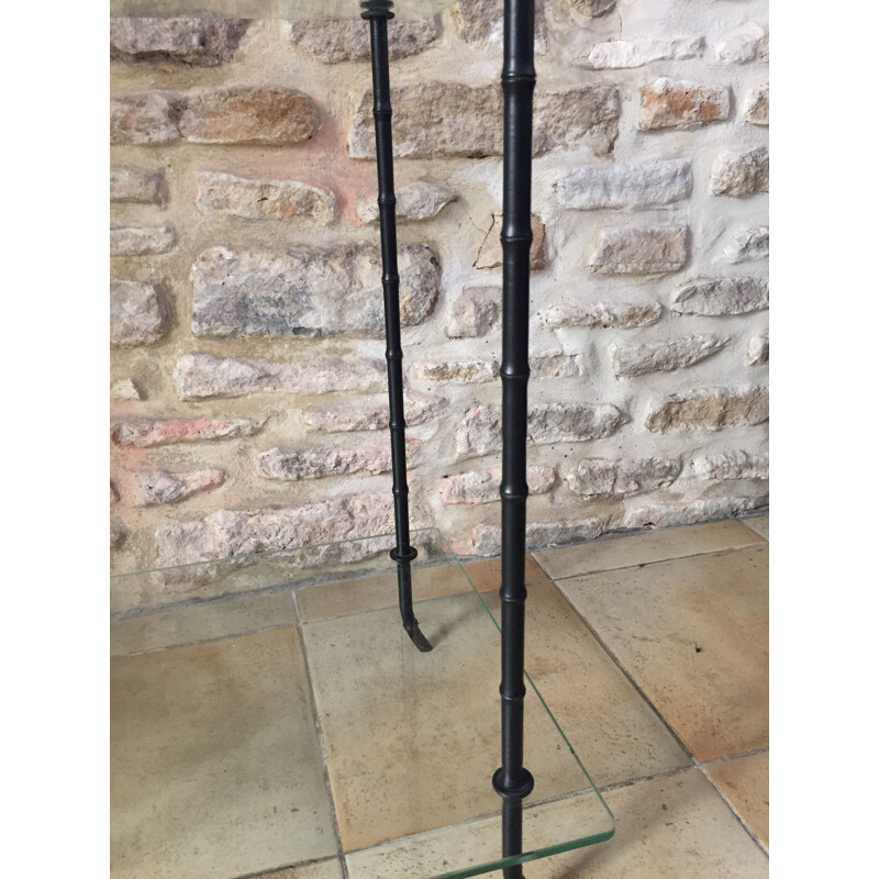 Vintage glass and blackened bronze side table