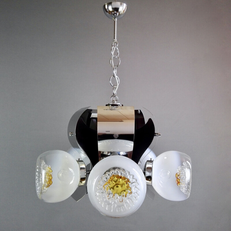 Mazzega Murano space age five-light chandelier, Italy 1960s