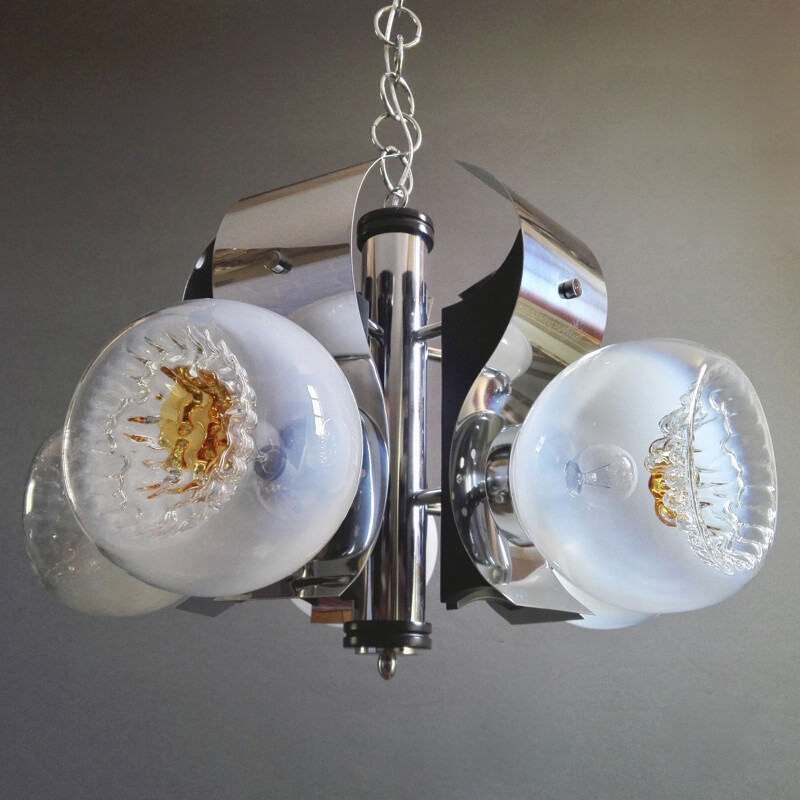 Mazzega Murano space age five-light chandelier, Italy 1960s