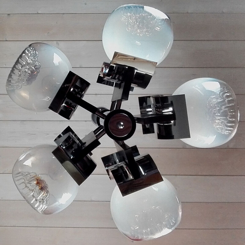 Mazzega Murano space age five-light chandelier, Italy 1960s