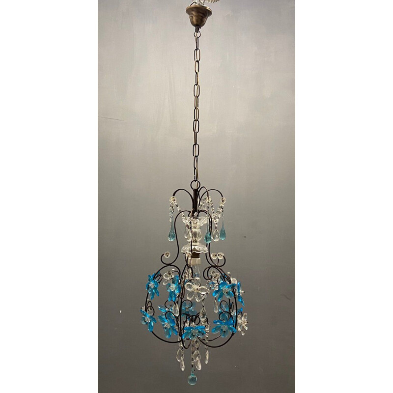 Lustre vintage en verre de Murano bleu, 1960