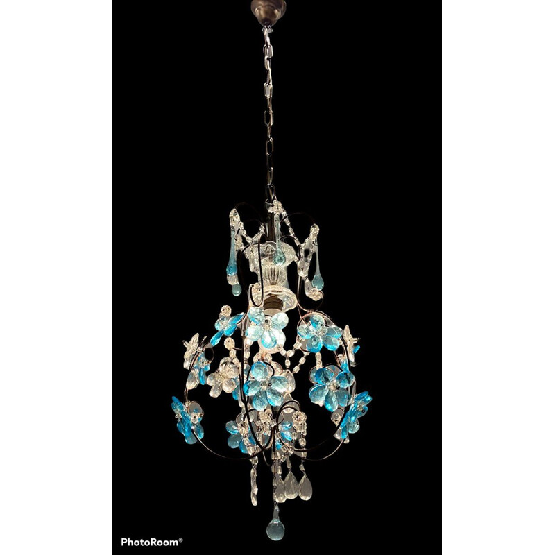 Lustre vintage en verre de Murano bleu, 1960