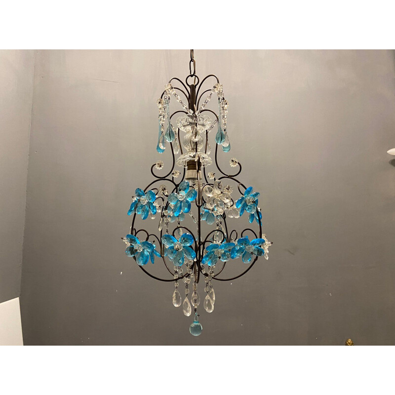 Vintage blue Murano glass chandelier, 1960