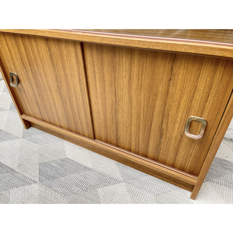 Vintage glass bookcase cupboard with sliding doors, 1970-1980