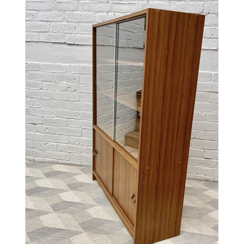 Vintage glass bookcase cupboard with sliding doors, 1970-1980