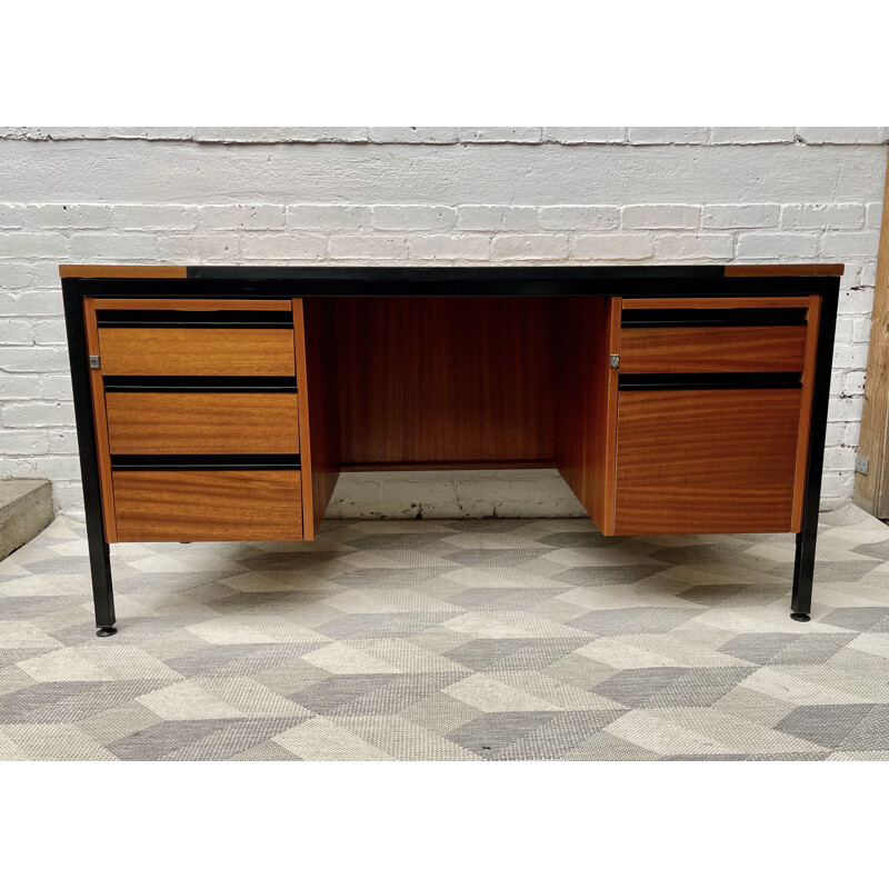 Vintage teak desk with 5 drawers by Abbess Linear, 1970s