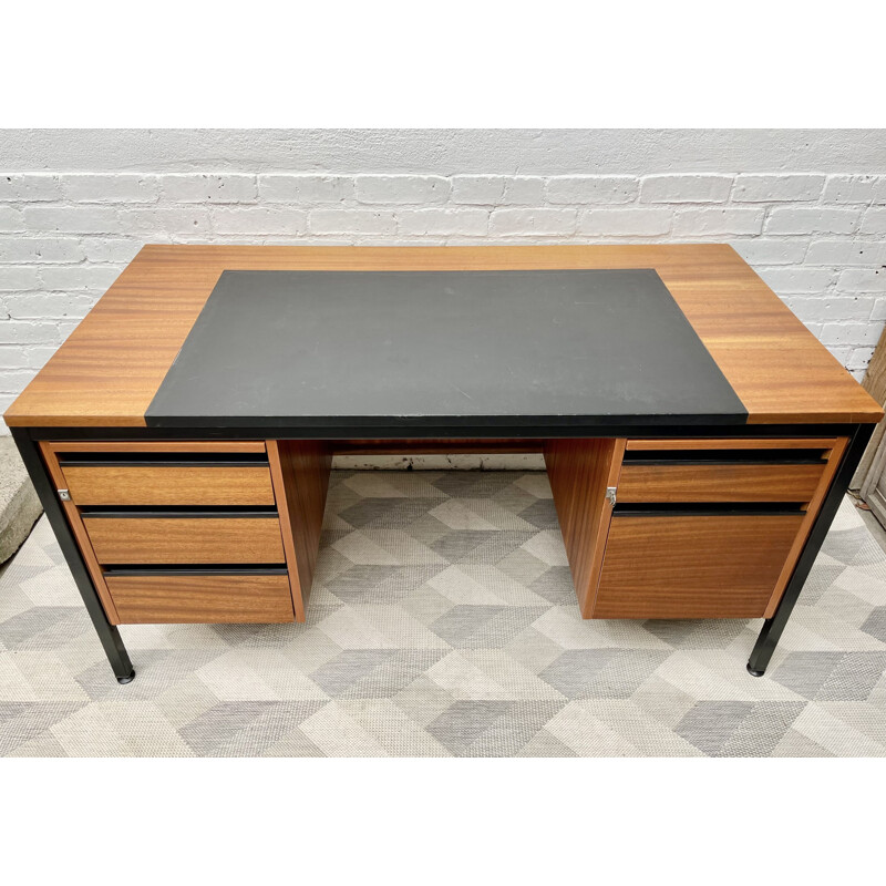 Vintage teak desk with 5 drawers by Abbess Linear, 1970s