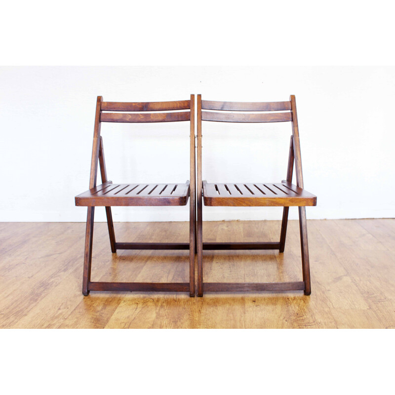 Pair of vintage plywood folding chairs, 1970-1980